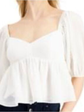 LEYDEN Womens White Sheer Lined Elbow Sleeve Sweetheart Neckline Top Size XL